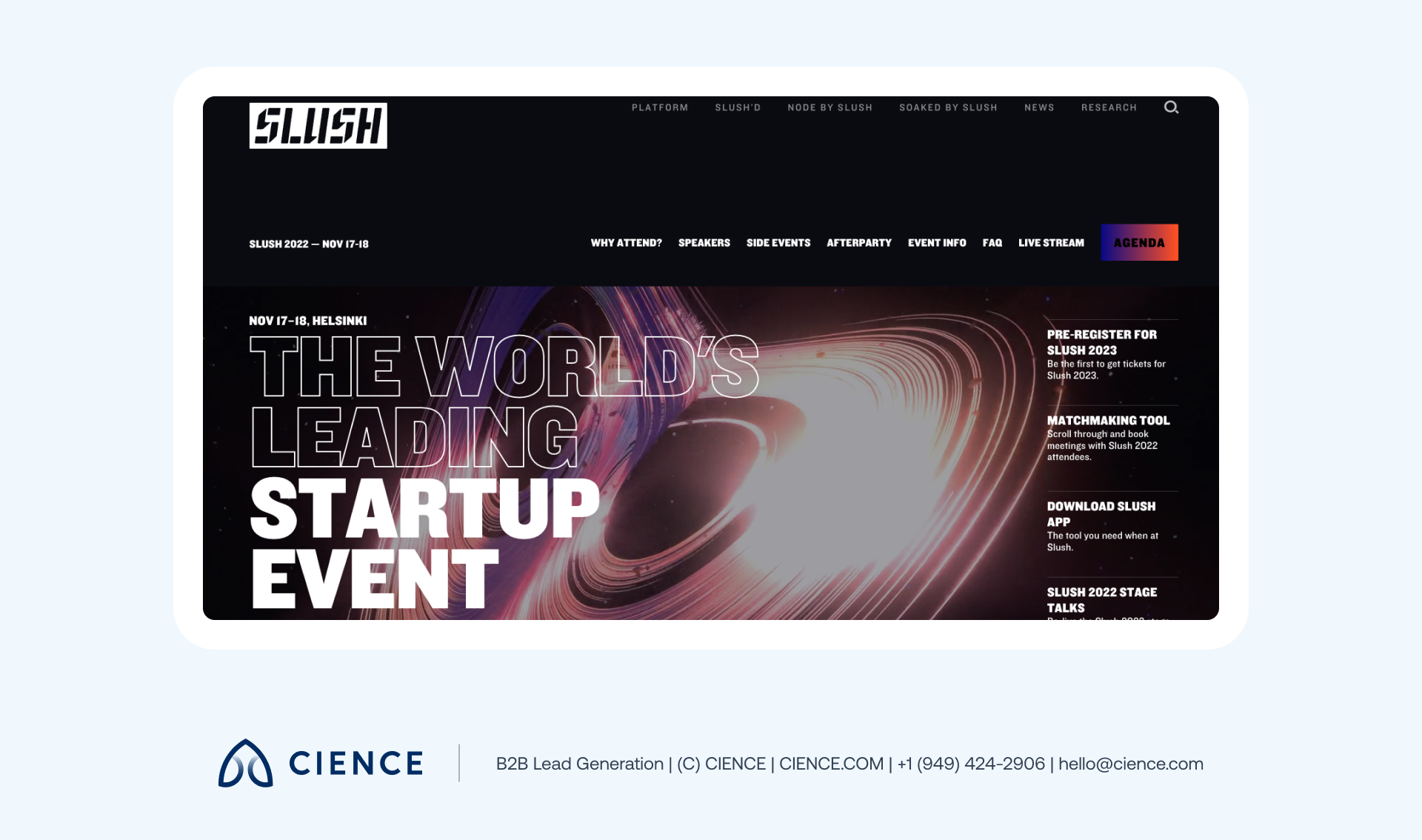 Slush Helsinki startup conference main stage with founders and investors in dark auditorium